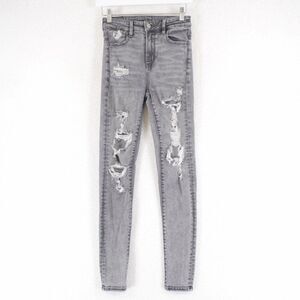 American Eagle Next Level Stretch Gray‎ Denim Jeans 0R 25/29 Factory Distressed